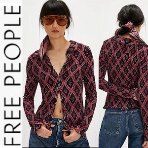 NWT Free People Caught A Feeling Cardi Smocked Button Front Top s